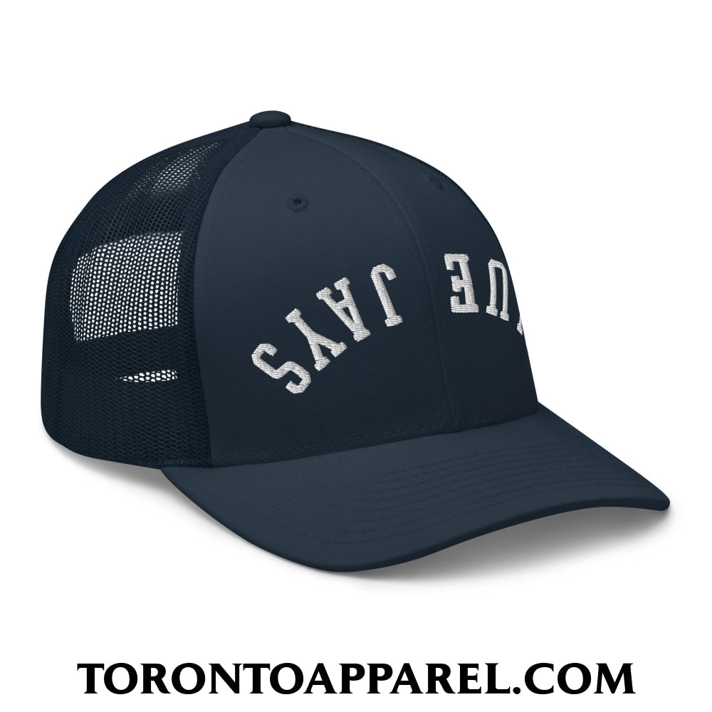 Upside Down Blue Jays Embroidered Mesh Trucker Hat - Toronto Apparel