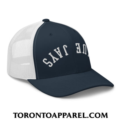 Upside Down Blue Jays Embroidered Mesh Trucker Hat - Toronto Apparel