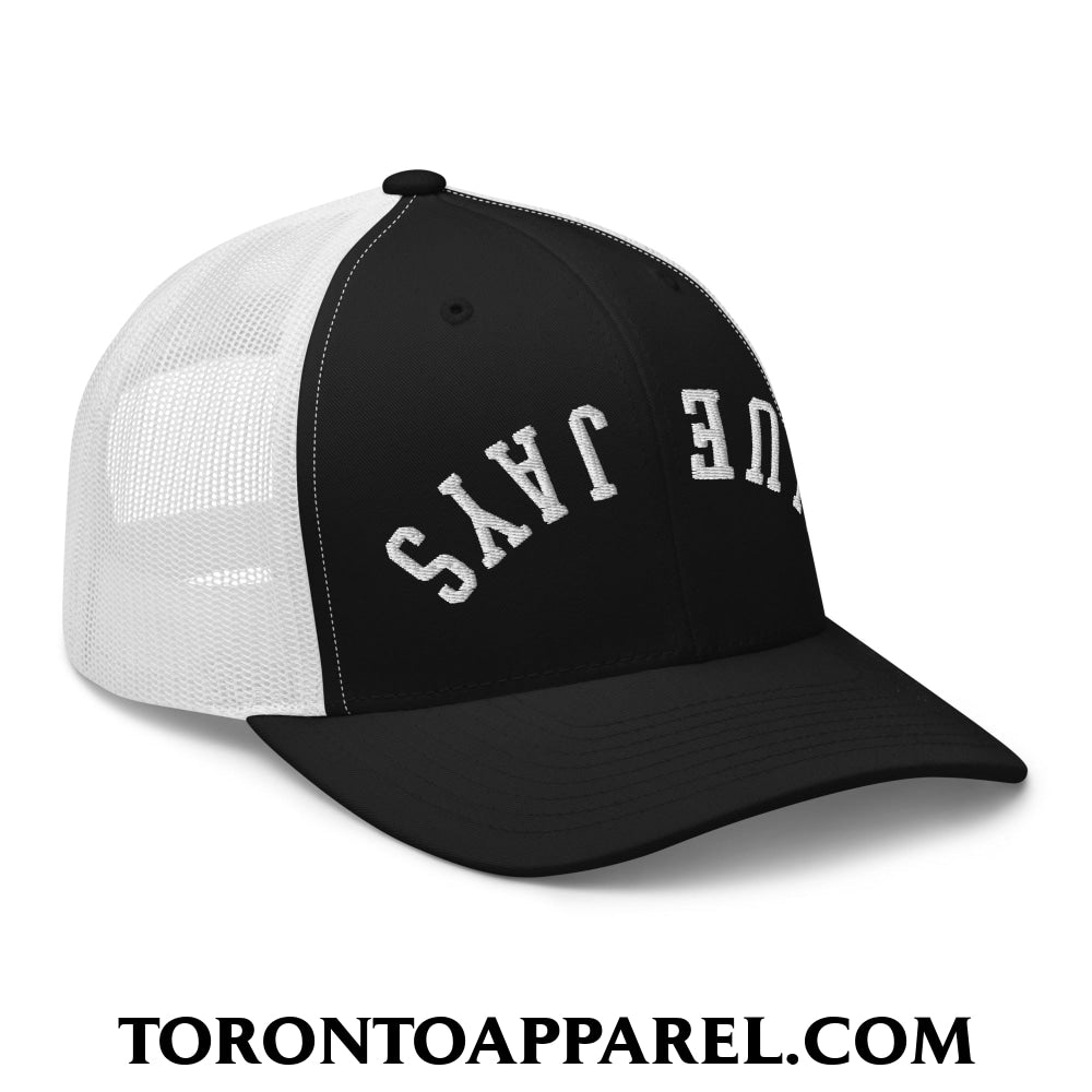Upside Down Blue Jays Embroidered Mesh Trucker Hat - Toronto Apparel