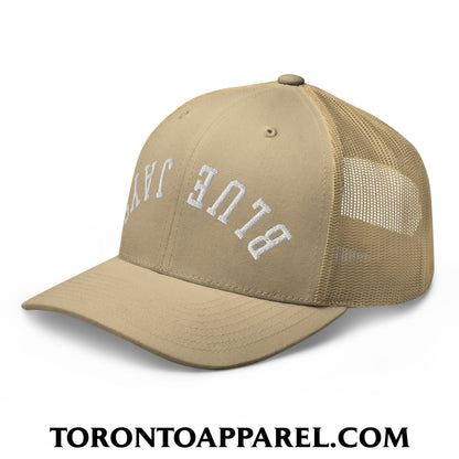 Upside Down Blue Jays Embroidered Mesh Trucker Hat - Toronto Apparel