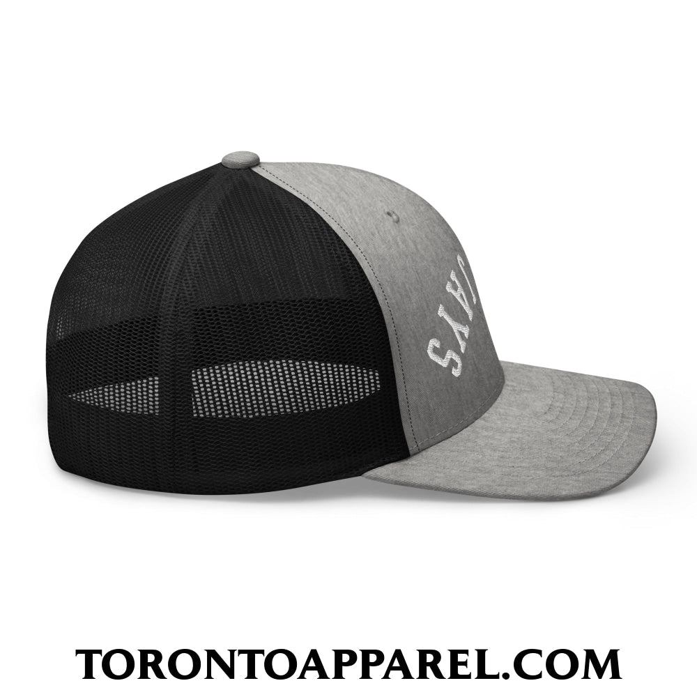 Upside Down Blue Jays Embroidered Mesh Trucker Hat - Toronto Apparel