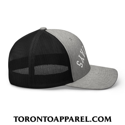 Upside Down Blue Jays Embroidered Mesh Trucker Hat - Toronto Apparel