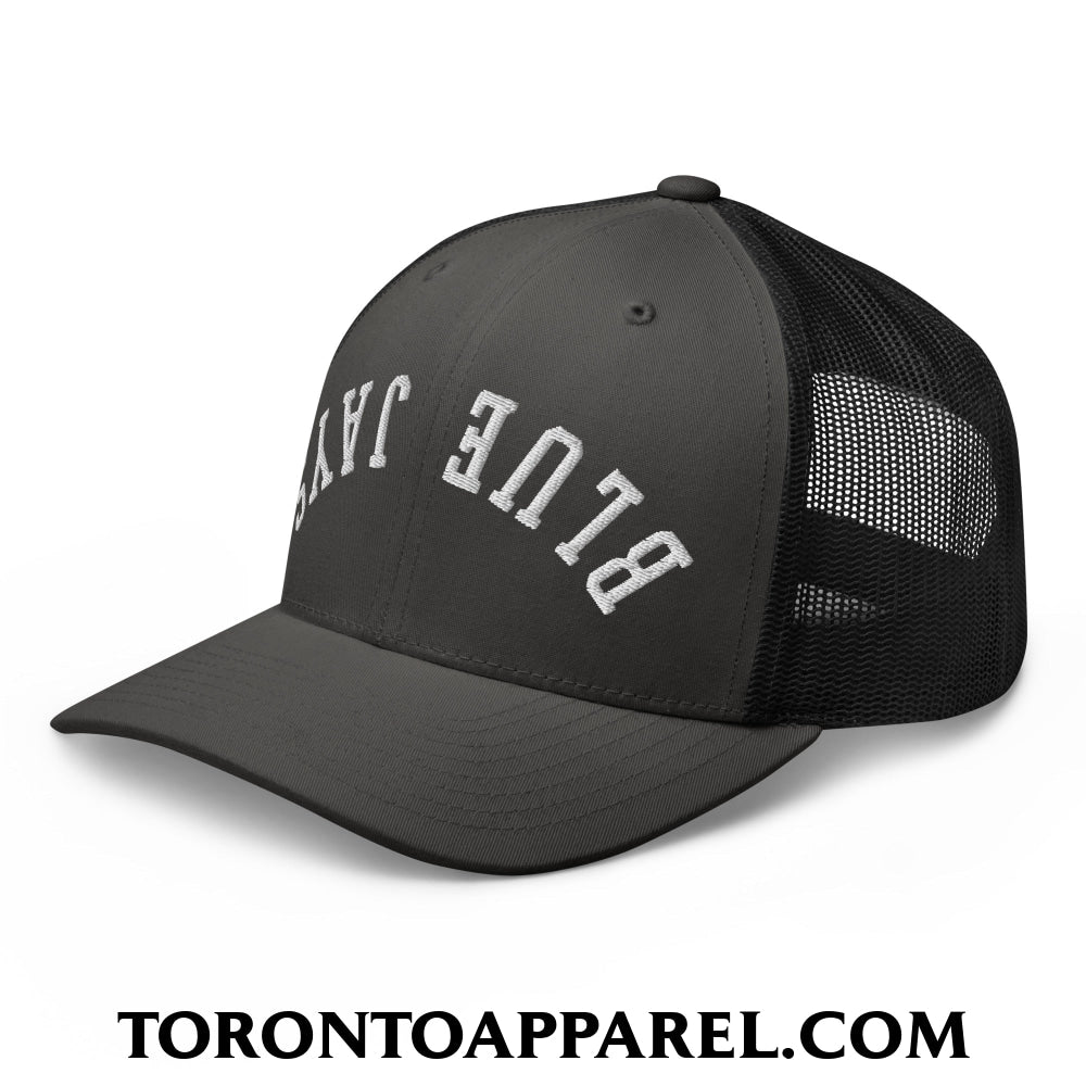 Upside Down Blue Jays Embroidered Mesh Trucker Hat - Toronto Apparel
