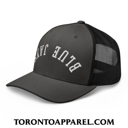 Upside Down Blue Jays Embroidered Mesh Trucker Hat - Toronto Apparel