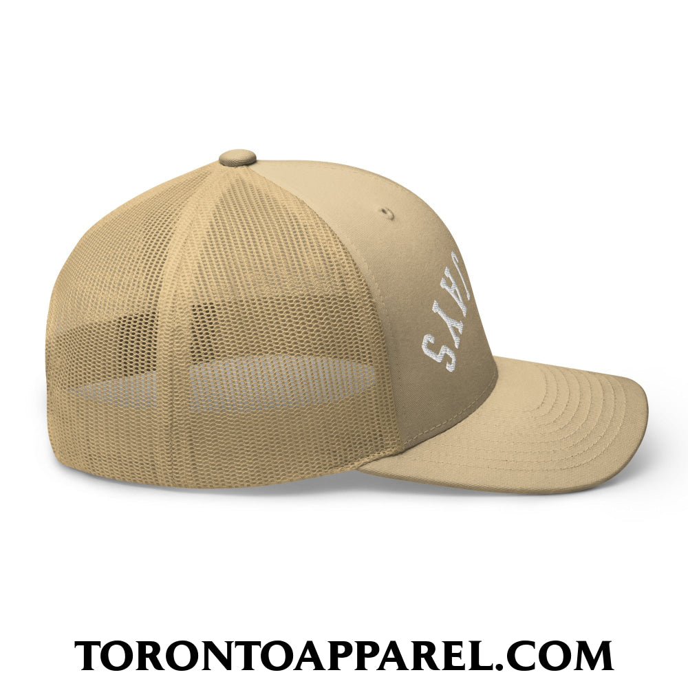 Upside Down Blue Jays Embroidered Mesh Trucker Hat - Toronto Apparel