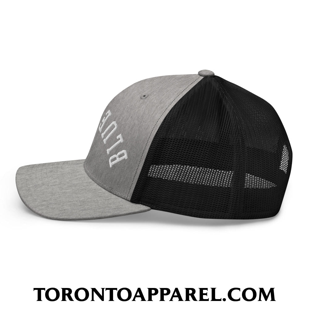 Upside Down Blue Jays Embroidered Mesh Trucker Hat - Toronto Apparel