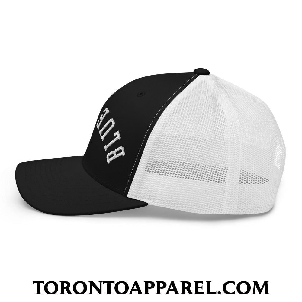 Upside Down Blue Jays Embroidered Mesh Trucker Hat - Toronto Apparel