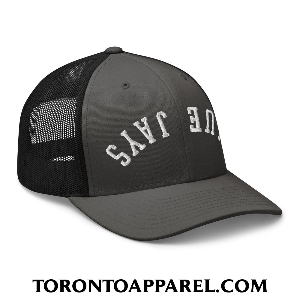Upside Down Blue Jays Embroidered Mesh Trucker Hat - Toronto Apparel