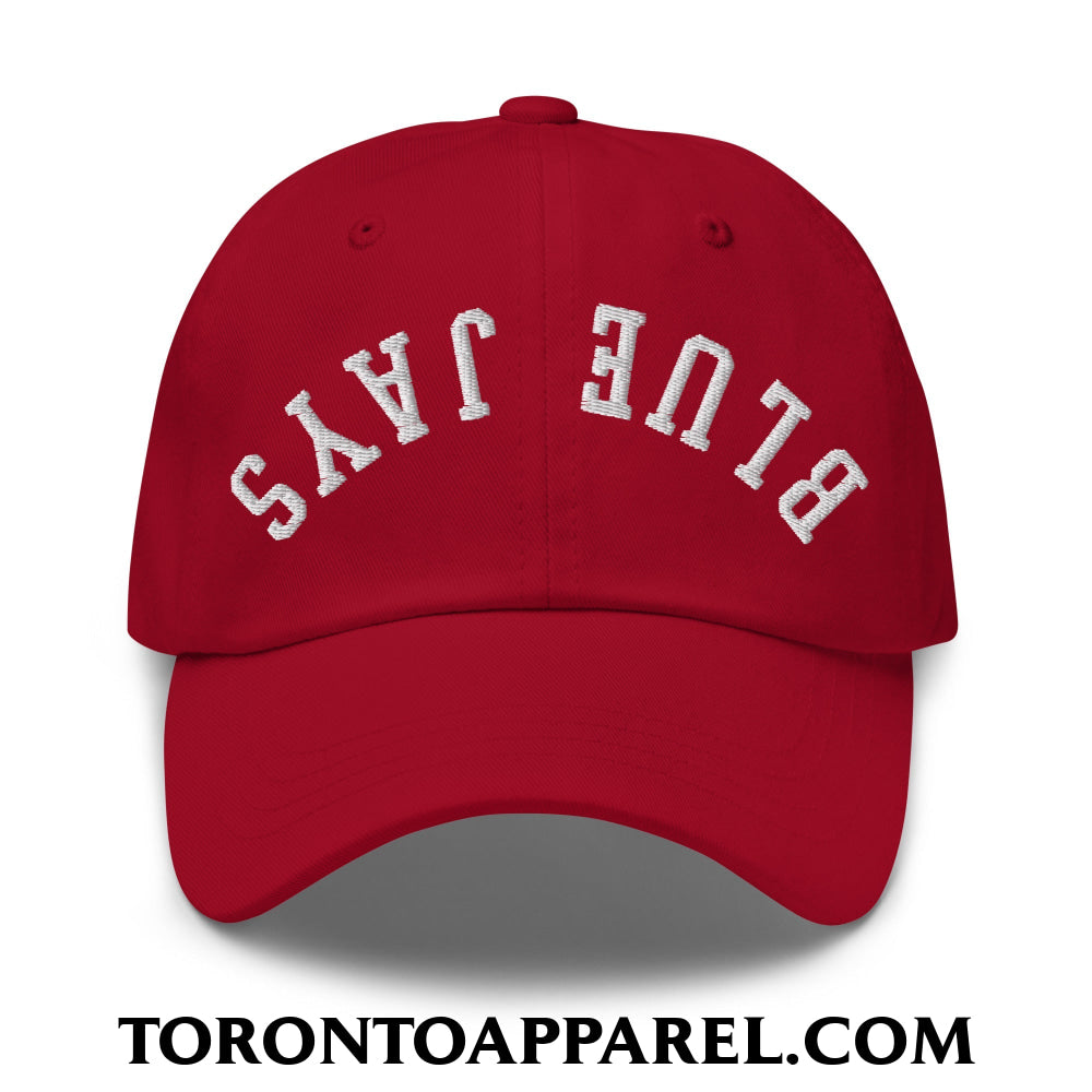 Upside Down Blue Jays Embroidered Unstructured Dad Hat - Cranberry - Toronto Apparel