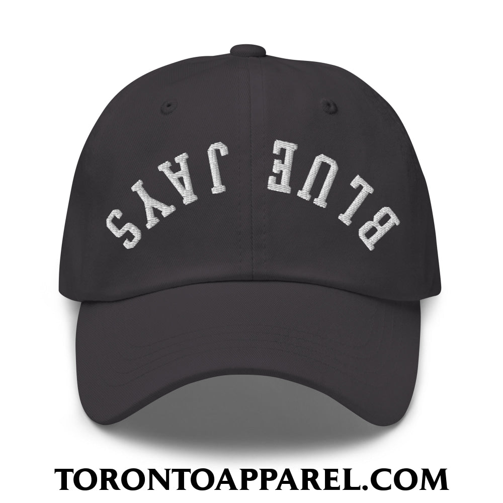 Upside Down Blue Jays Embroidered Unstructured Dad Hat - Dark Grey - Toronto Apparel