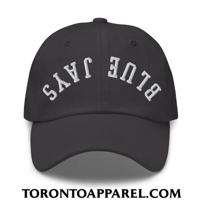 Upside Down Blue Jays Embroidered Unstructured Dad Hat - Dark Grey - Toronto Apparel