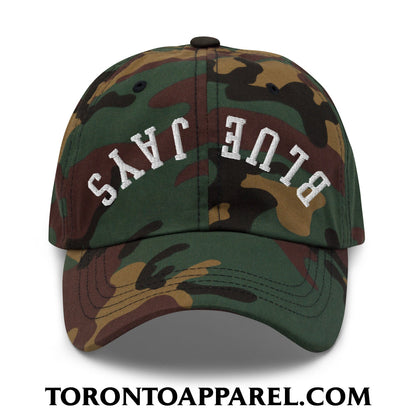 Upside Down Blue Jays Embroidered Unstructured Dad Hat - Green Camo - Toronto Apparel