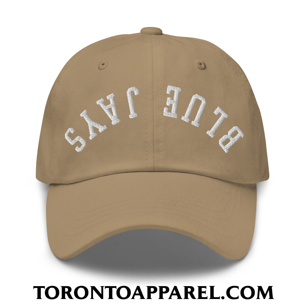 Upside Down Blue Jays Embroidered Unstructured Dad Hat - Khaki - Toronto Apparel
