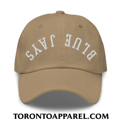 Upside Down Blue Jays Embroidered Unstructured Dad Hat - Khaki - Toronto Apparel