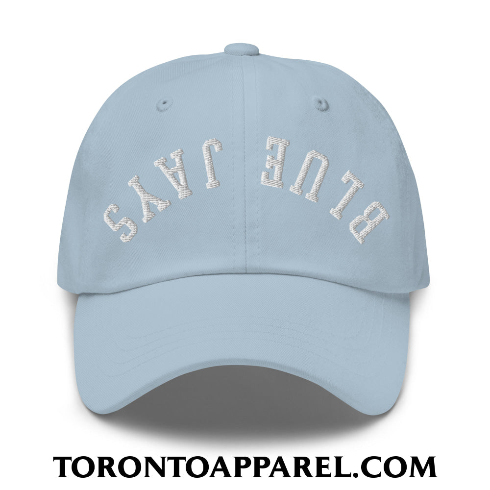 Upside Down Blue Jays Embroidered Unstructured Dad Hat - Light Blue - Toronto Apparel