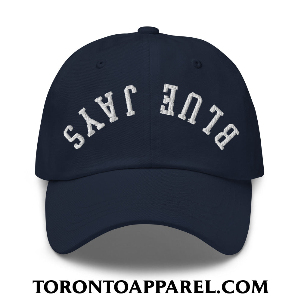 Upside Down Blue Jays Embroidered Unstructured Dad Hat - Navy - Toronto Apparel