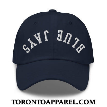 Upside Down Blue Jays Embroidered Unstructured Dad Hat - Navy - Toronto Apparel