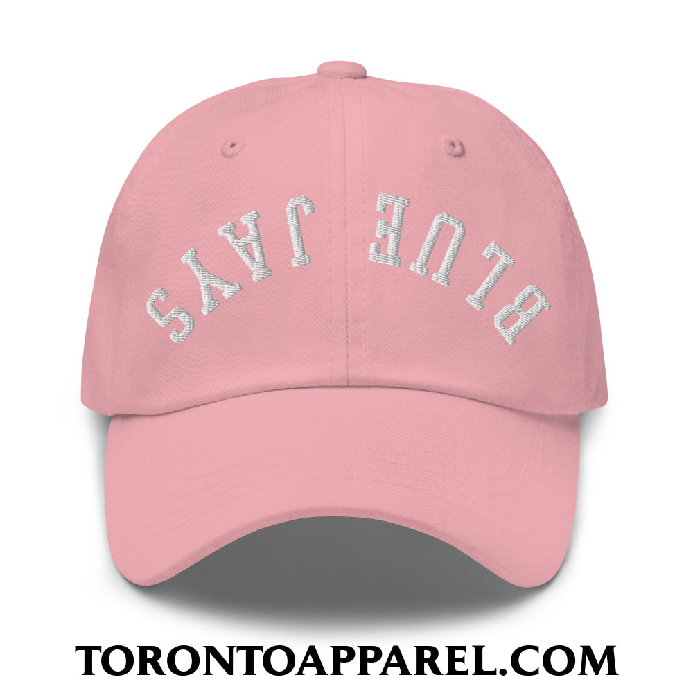 Upside Down Blue Jays Embroidered Unstructured Dad Hat - Pink - Toronto Apparel