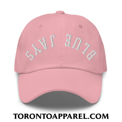 Upside Down Blue Jays Embroidered Unstructured Dad Hat - Pink - Toronto Apparel
