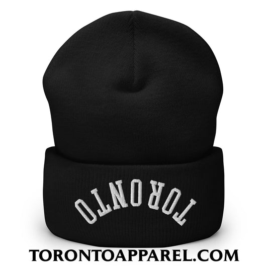 Upside Down Toronto Embroidered Cuffed Knit Beanie - Black - Toronto Apparel