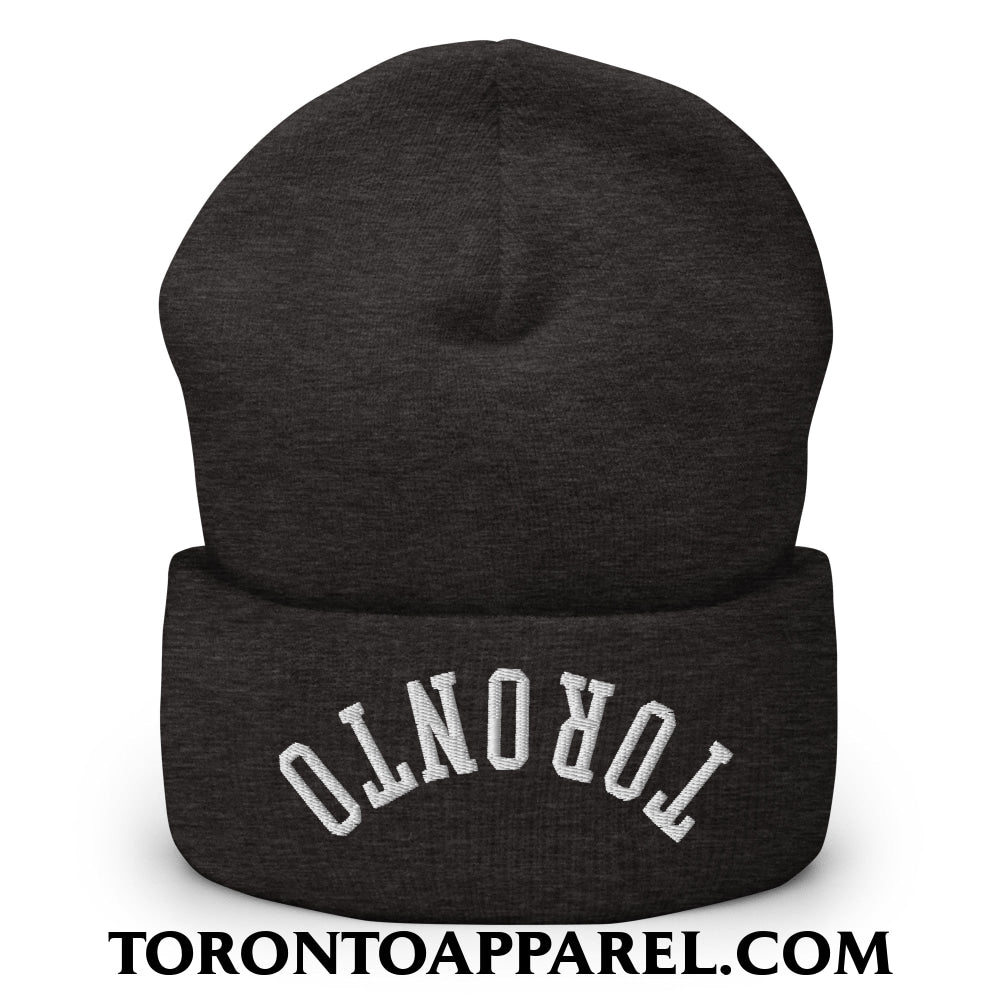 Upside Down Toronto Embroidered Cuffed Knit Beanie - Dark Grey - Toronto Apparel