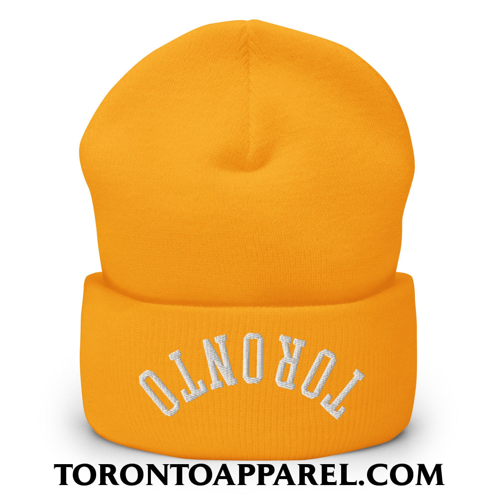 Upside Down Toronto Embroidered Cuffed Knit Beanie - Gold - Toronto Apparel