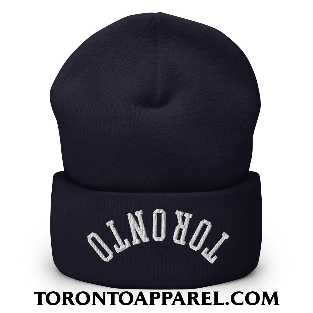 Upside Down Toronto Embroidered Cuffed Knit Beanie - Navy - Toronto Apparel