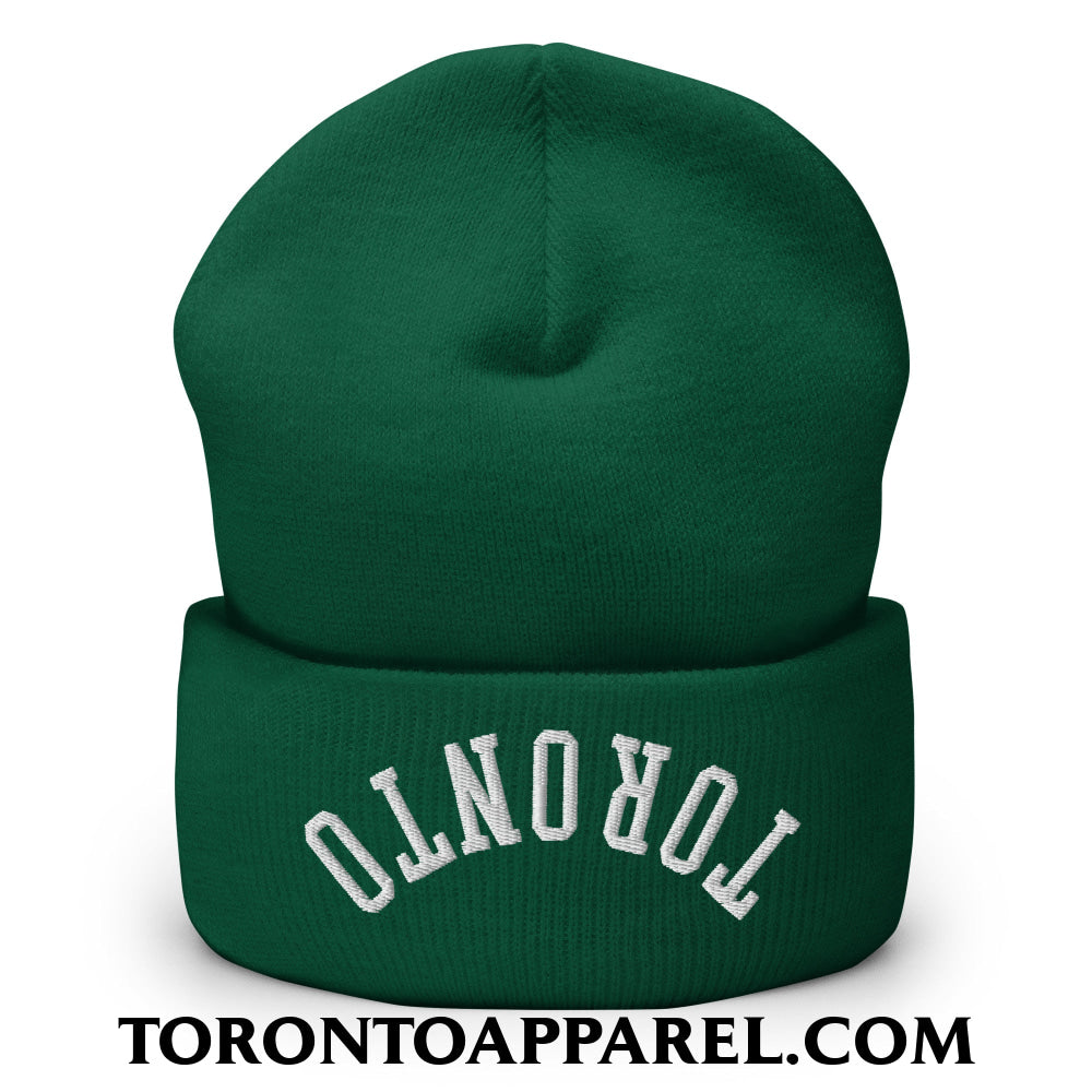 Upside Down Toronto Embroidered Cuffed Knit Beanie - Spruce - Toronto Apparel