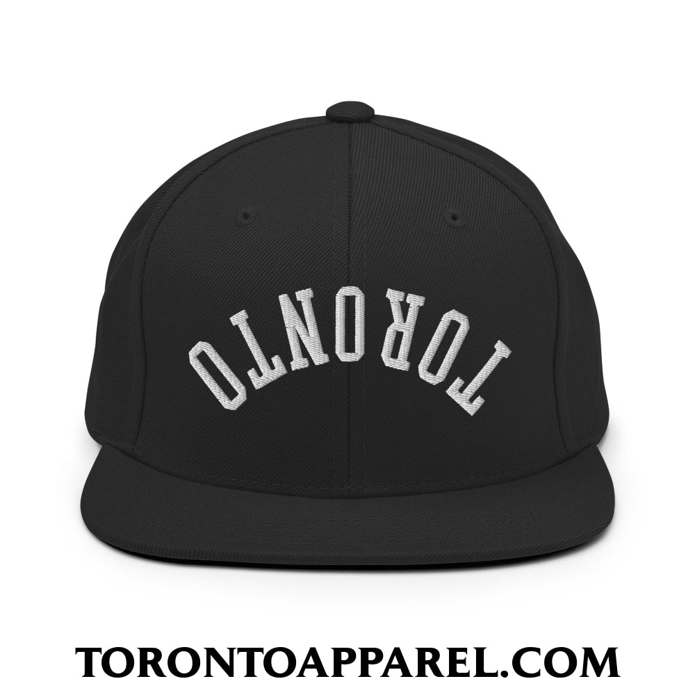 Upside Down Toronto Embroidered Flat Brim Bill Snapback Hat - Black - Toronto Apparel