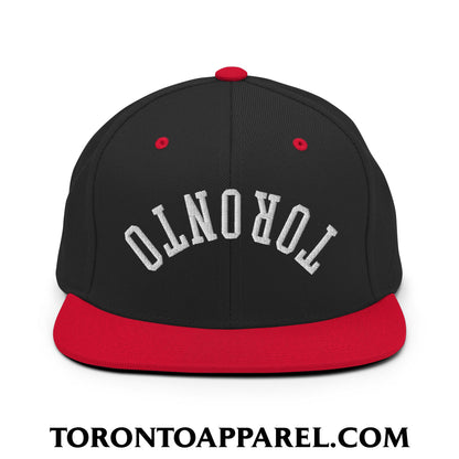 Upside Down Toronto Embroidered Flat Brim Bill Snapback Hat - Black/ Red - Toronto Apparel