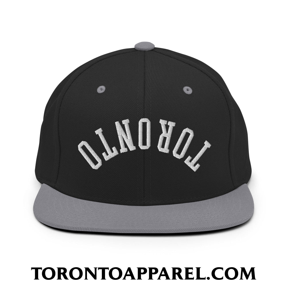 Upside Down Toronto Embroidered Flat Brim Bill Snapback Hat - Black/ Silver - Toronto Apparel