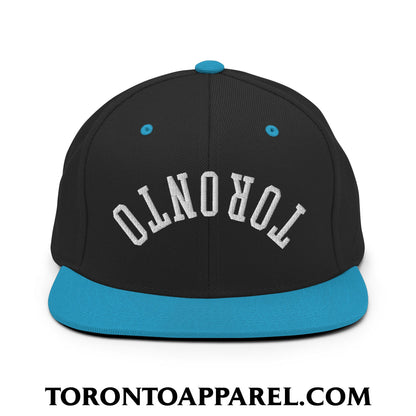 Upside Down Toronto Embroidered Flat Brim Bill Snapback Hat - Black/ Teal - Toronto Apparel