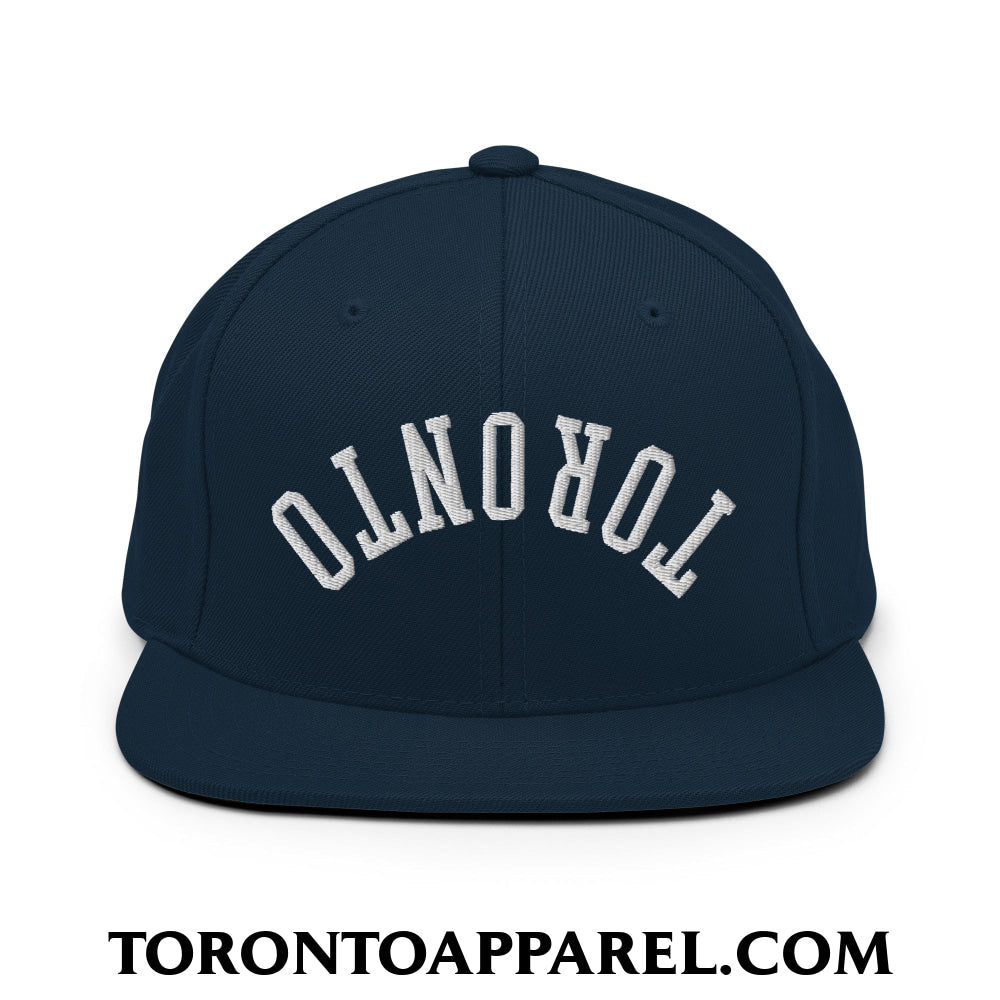 Upside Down Toronto Embroidered Flat Brim Bill Snapback Hat - Dark Navy - Toronto Apparel
