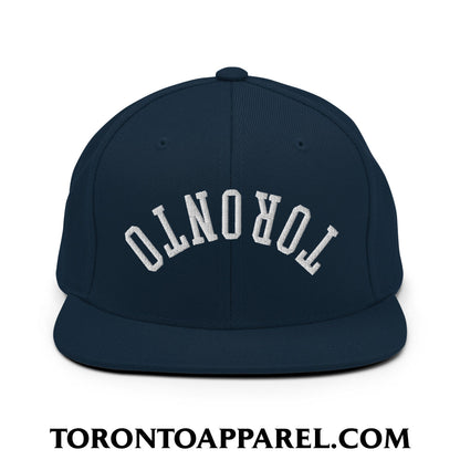 Upside Down Toronto Embroidered Flat Brim Bill Snapback Hat - Dark Navy - Toronto Apparel