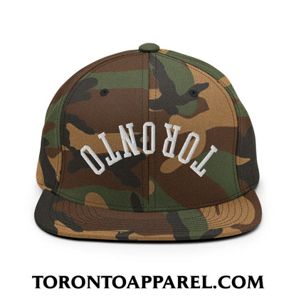 Upside Down Toronto Embroidered Flat Brim Bill Snapback Hat - Green Camo - Toronto Apparel