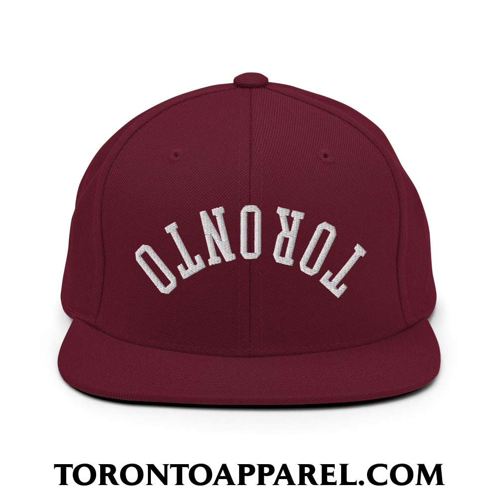 Upside Down Toronto Embroidered Flat Brim Bill Snapback Hat - Maroon - Toronto Apparel