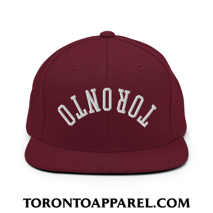 Upside Down Toronto Embroidered Flat Brim Bill Snapback Hat - Maroon - Toronto Apparel