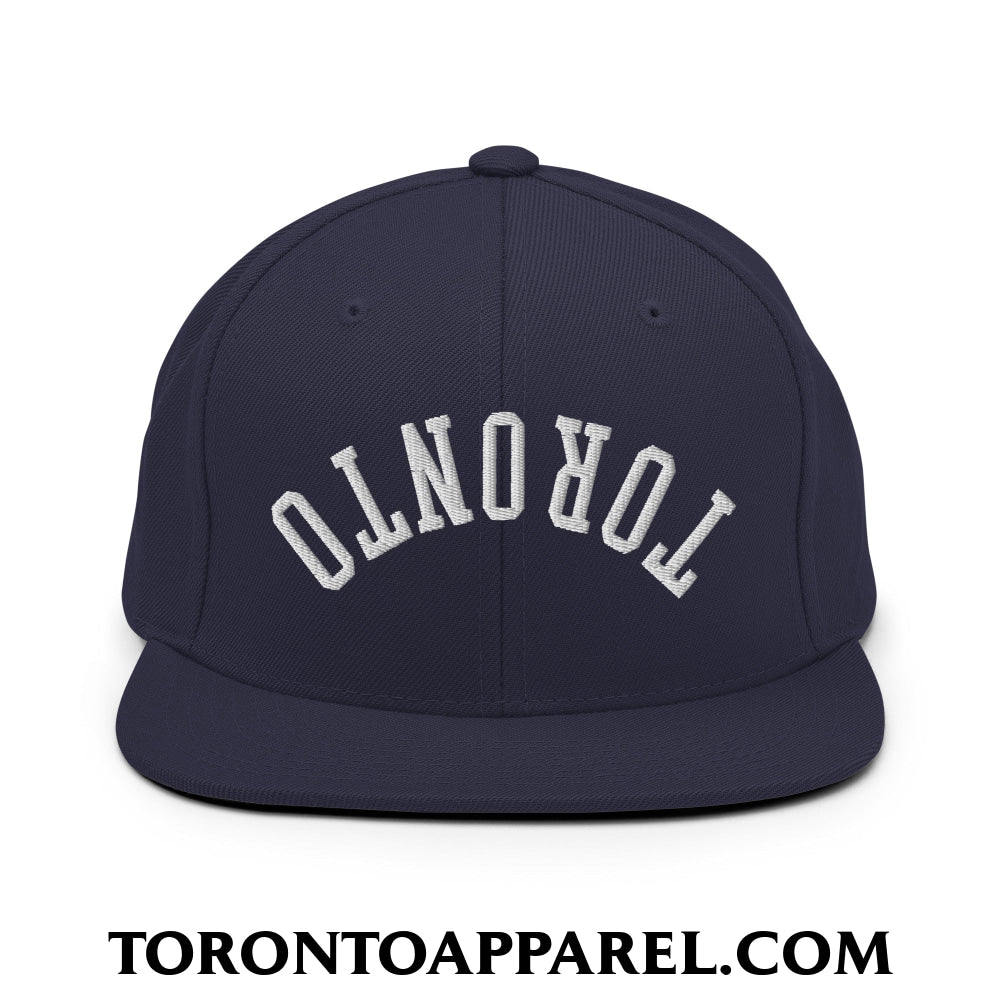 Upside Down Toronto Embroidered Flat Brim Bill Snapback Hat - Navy - Toronto Apparel
