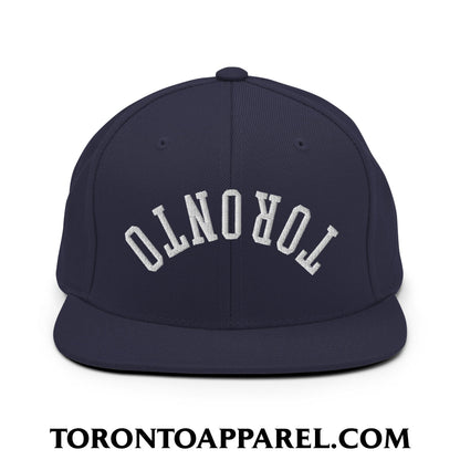 Upside Down Toronto Embroidered Flat Brim Bill Snapback Hat - Navy - Toronto Apparel