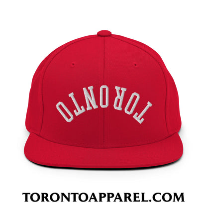 Upside Down Toronto Embroidered Flat Brim Bill Snapback Hat - Red - Toronto Apparel