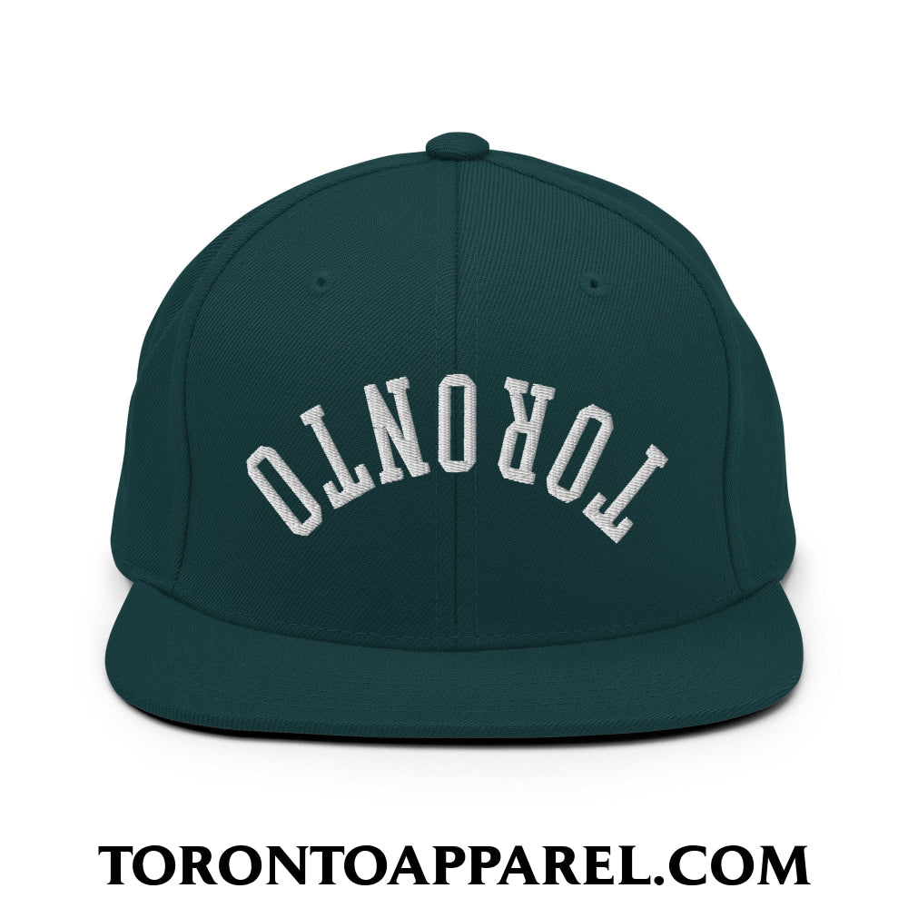 Upside Down Toronto Embroidered Flat Brim Bill Snapback Hat - Spruce - Toronto Apparel