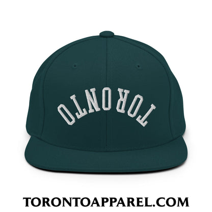 Upside Down Toronto Embroidered Flat Brim Bill Snapback Hat - Spruce - Toronto Apparel