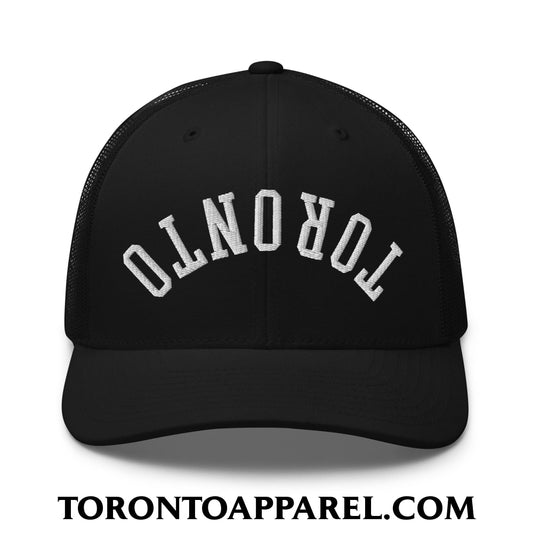 Upside Down Toronto Embroidered Mesh Trucker Hat - Black - Toronto Apparel