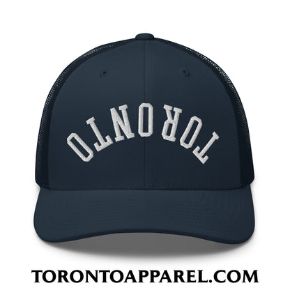 Upside Down Toronto Embroidered Mesh Trucker Hat - Navy - Toronto Apparel