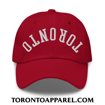 Upside Down Toronto Embroidered Unstructured Dad Hat - Cranberry - Toronto Apparel
