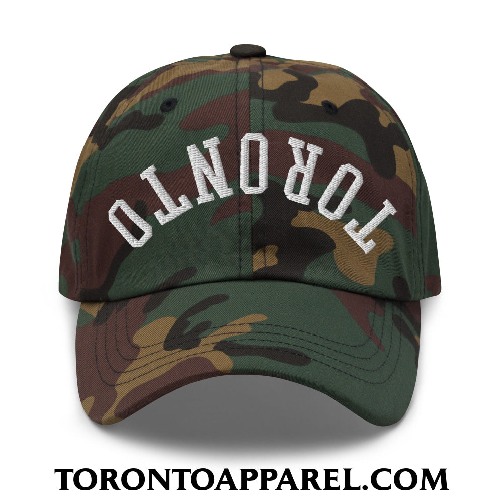 Upside Down Toronto Embroidered Unstructured Dad Hat - Green Camo - Toronto Apparel