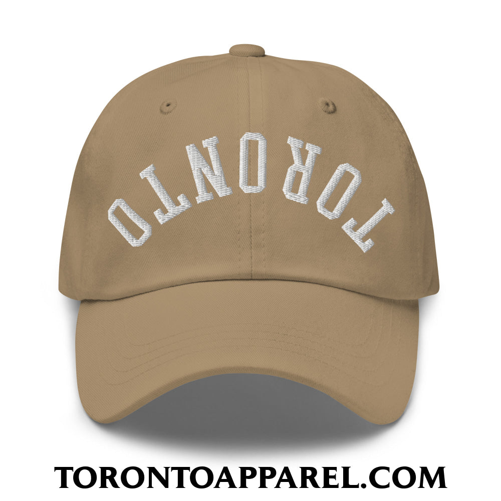 Upside Down Toronto Embroidered Unstructured Dad Hat - Khaki - Toronto Apparel
