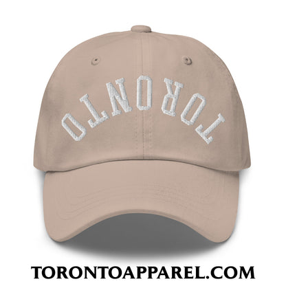 Upside Down Toronto Embroidered Unstructured Dad Hat - Stone - Toronto Apparel