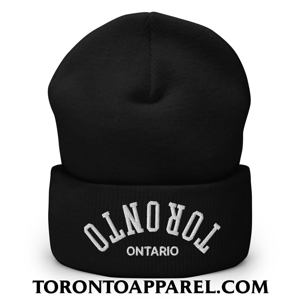 Upside Down Toronto Ontario Embroidered Cuffed Knit Beanie - Black - Toronto Apparel