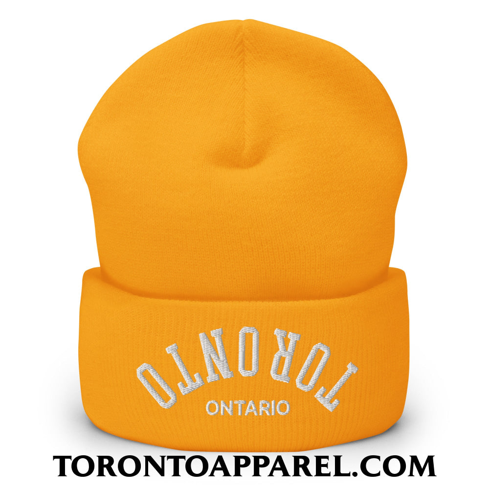 Upside Down Toronto Ontario Embroidered Cuffed Knit Beanie - Gold - Toronto Apparel